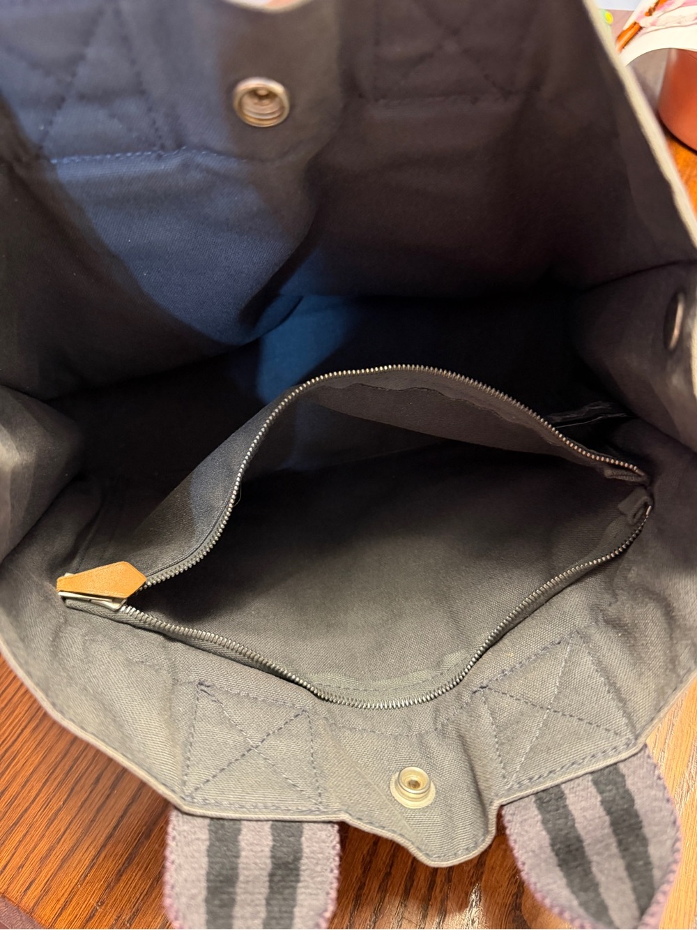 Hermes Gray Canvas Tote with Black Stripes - Picture 8 of 15